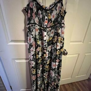 White Birch Floral Maxi Dress with Black Accents
